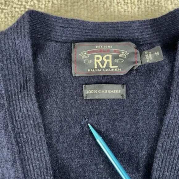 RRL Double RL Men's‎ Knit Cashmere Cardigan V-Neck Sweater Navy Blue Medium - Picture 4 of 9
